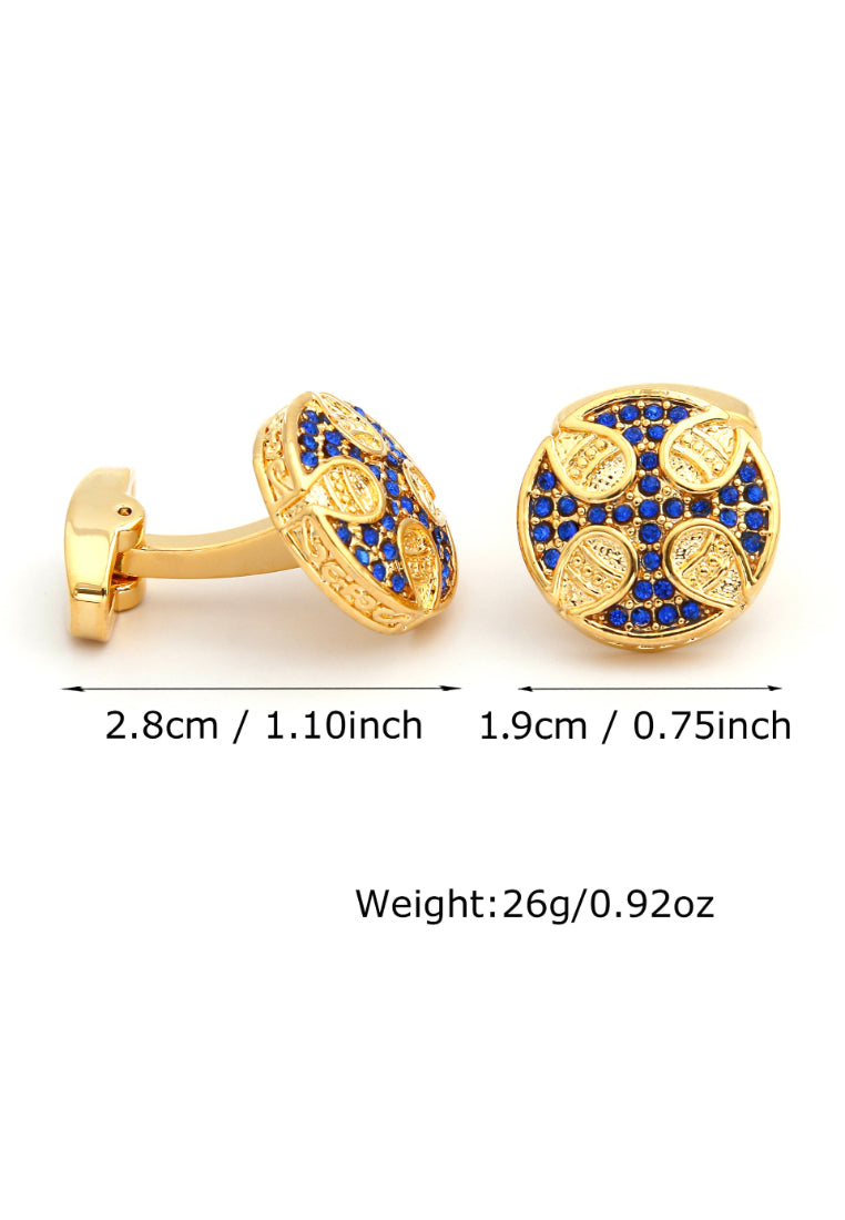 Pair Of Retro Light Luxury Inlaid Blue Zircon Round Gold Copper Men's Cufflinks High Quality Accessories