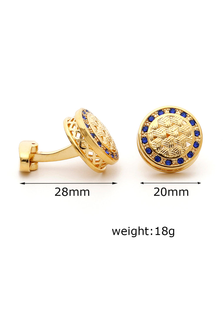 Men's Cufflinks High Quality Light Luxury Inlaid Blue Crystal French Round Gold Cuff Nail