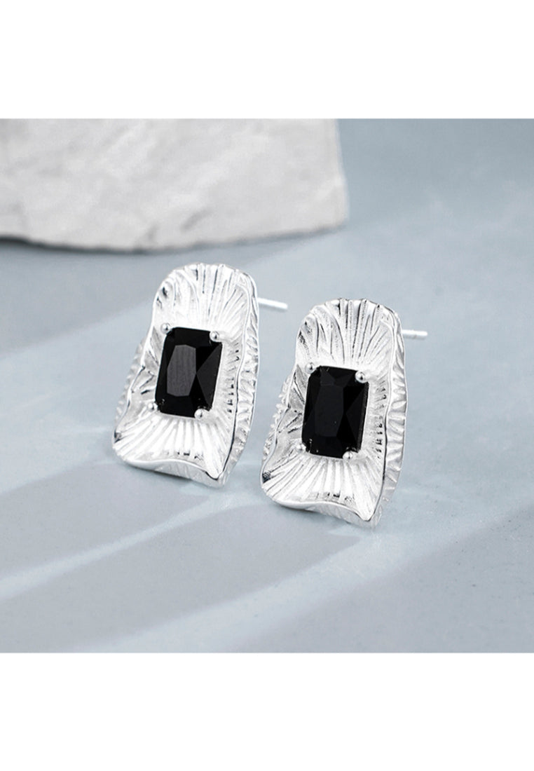 Rectangle Brushed Silver Earrings