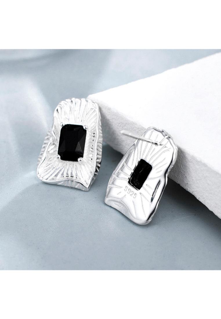Rectangle Brushed Silver Earrings