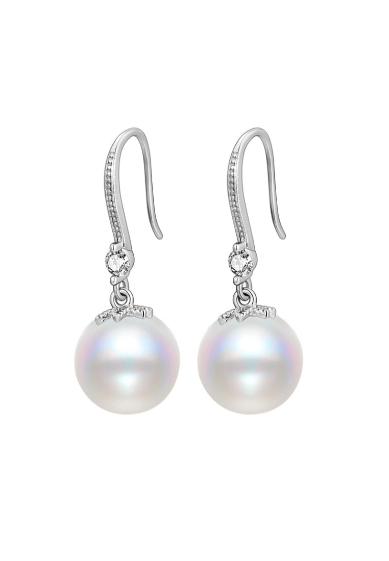 Simple Autumn/Winter S925 Silver Micro Paved Zircon French Styled Shell Pearl Earrings