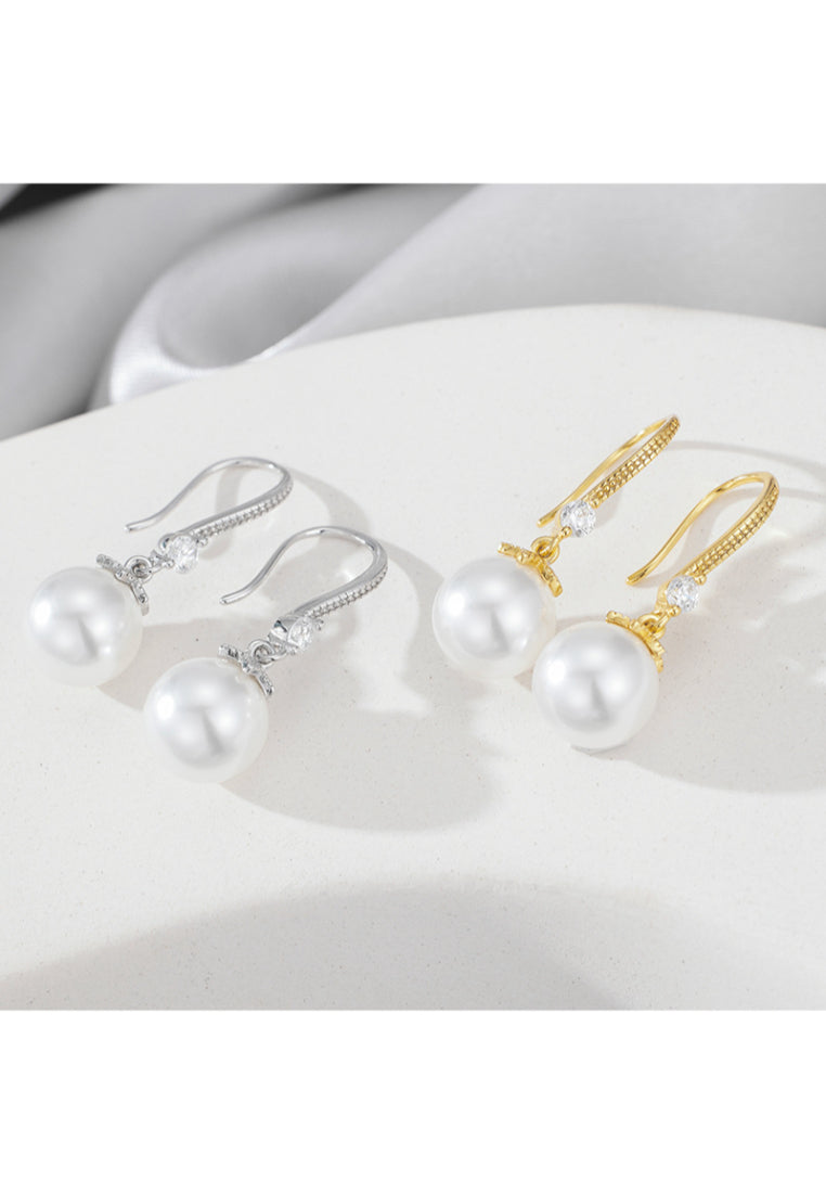 Simple Autumn/Winter S925 Silver Micro Paved Zircon French Styled Shell Pearl Earrings