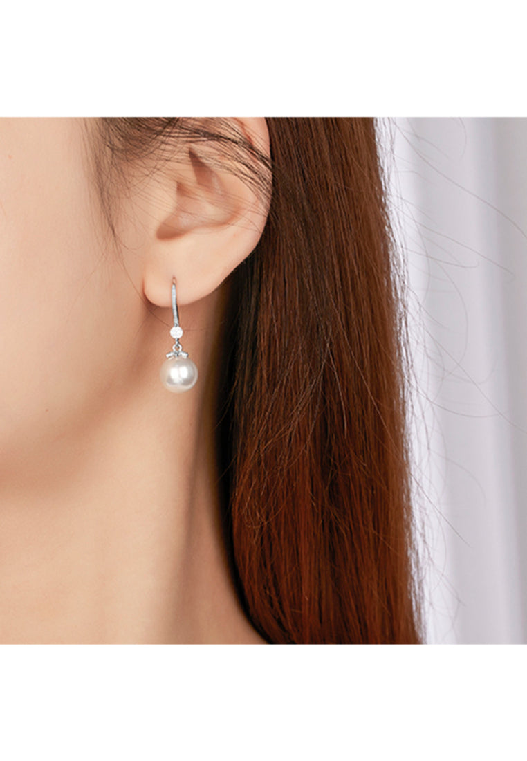 Simple Autumn/Winter S925 Silver Micro Paved Zircon French Styled Shell Pearl Earrings