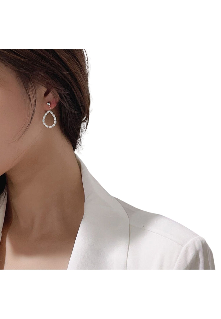 S925 Silver Baroque Rice Shaped Pearl Stud Earrings, Trendy and Unique Jewelry