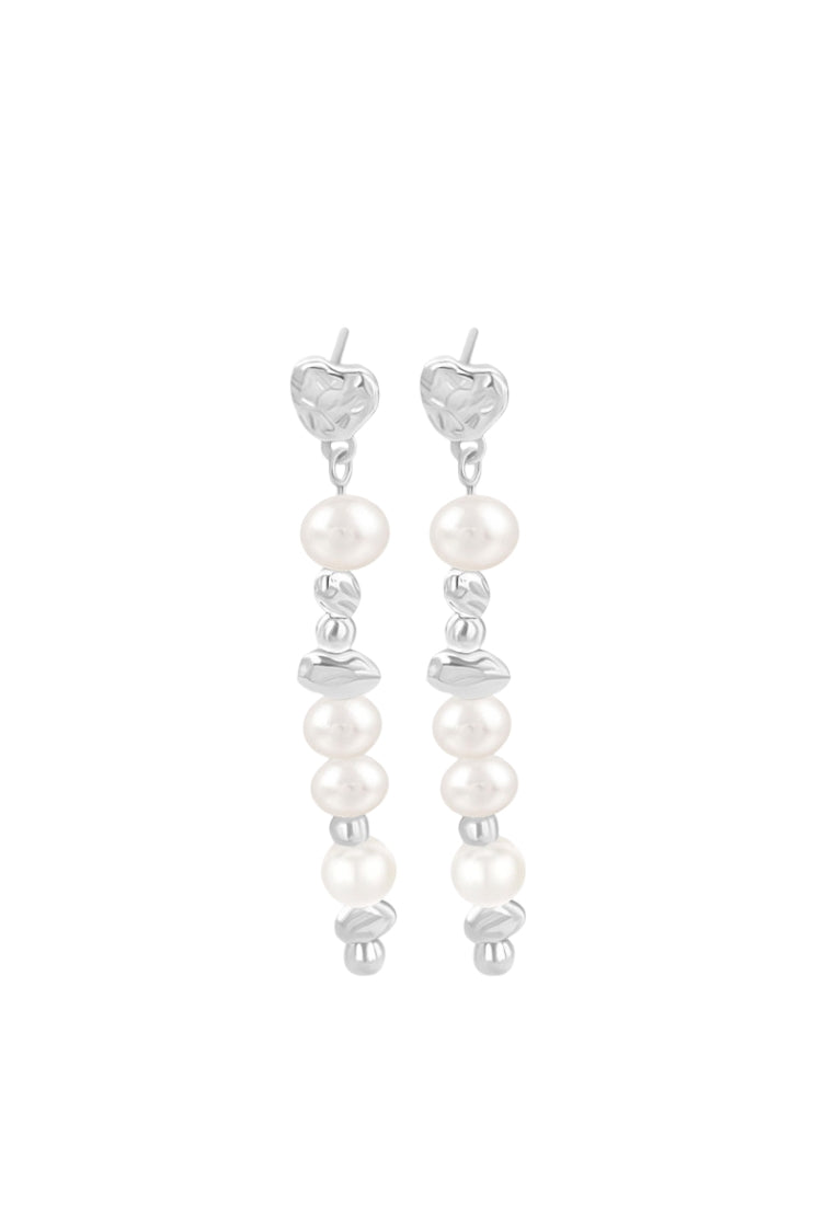 Heart Shaped Pearl Studs S925 Silver with Sweet and Elegant Long Drops, Niche Luxury Earrings