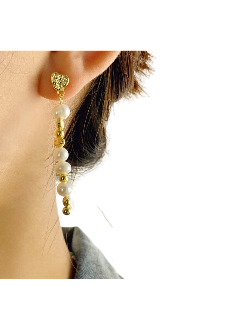 Heart Shaped Pearl Studs S925 Silver with Sweet and Elegant Long Drops, Niche Luxury Earrings