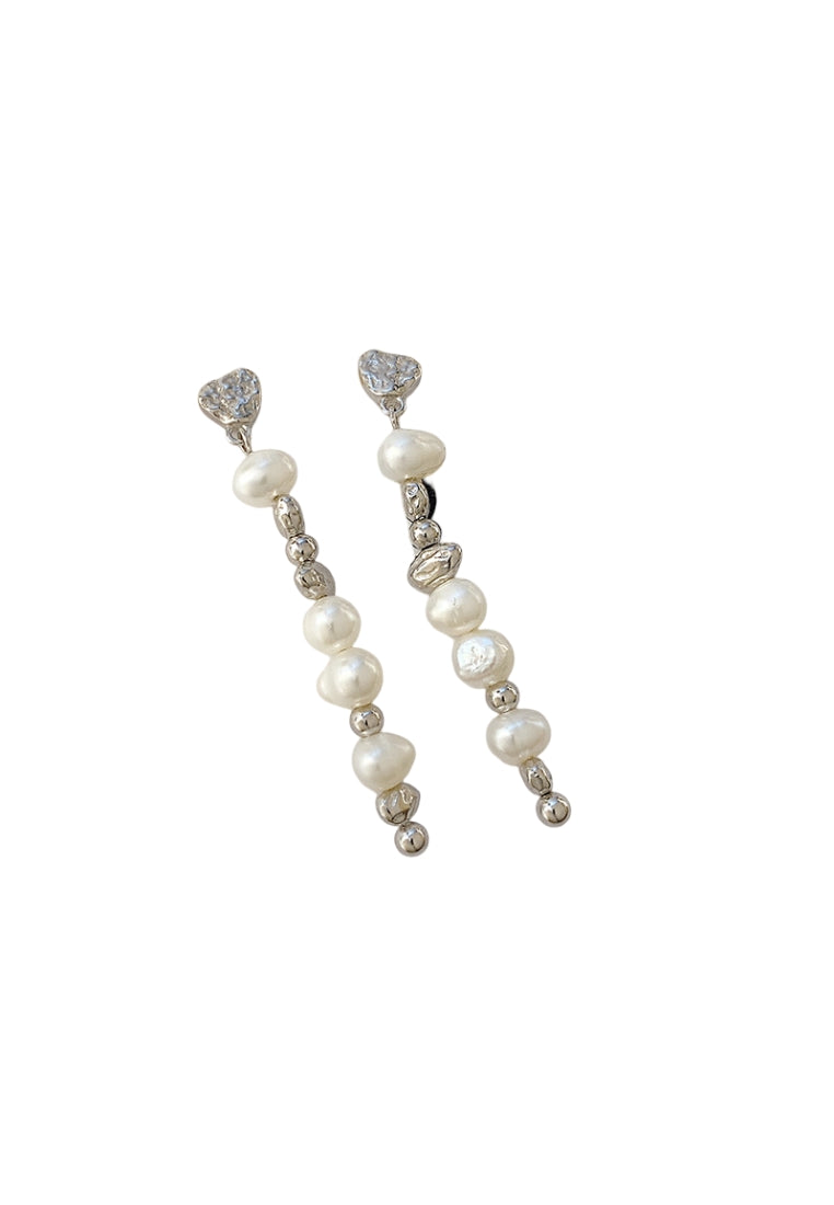 Heart Shaped Pearl Studs S925 Silver with Sweet and Elegant Long Drops, Niche Luxury Earrings