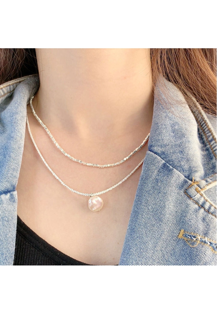 Shimmering S925 Silver Pearl Necklace