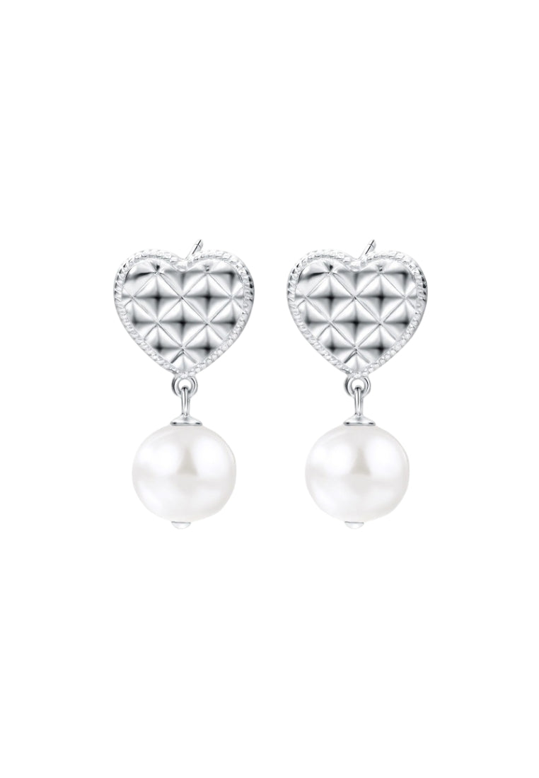 S925 Silver Studs for Women, Baroque Pearl Drops with Fashionable Luxury French Styled Heart Shaped Diamond Earrings