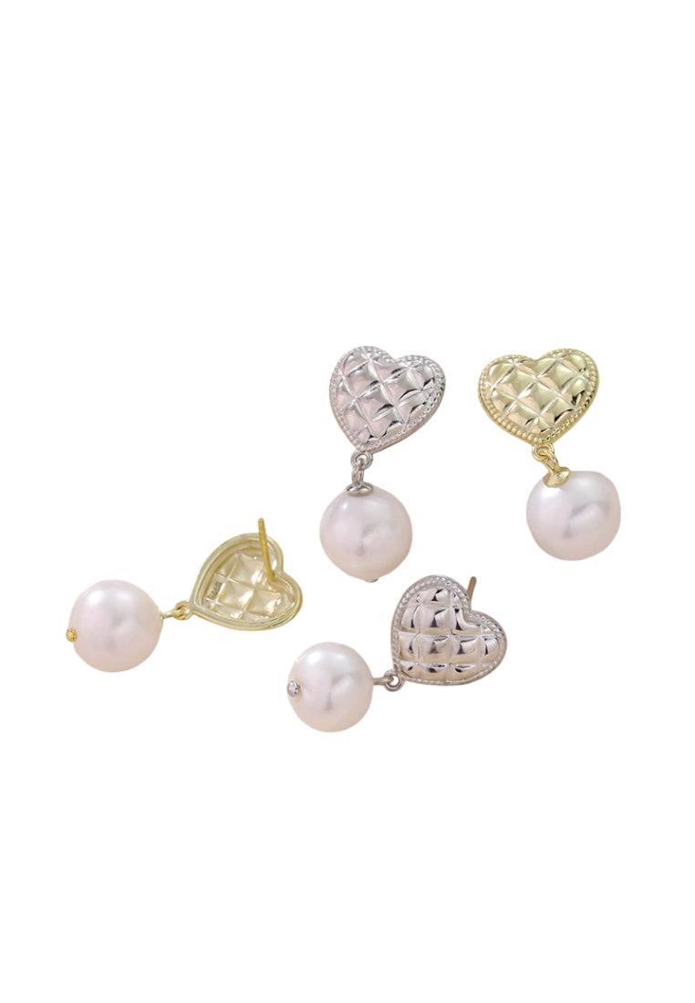 S925 Silver Studs for Women, Baroque Pearl Drops with Fashionable Luxury French Styled Heart Shaped Diamond Earrings
