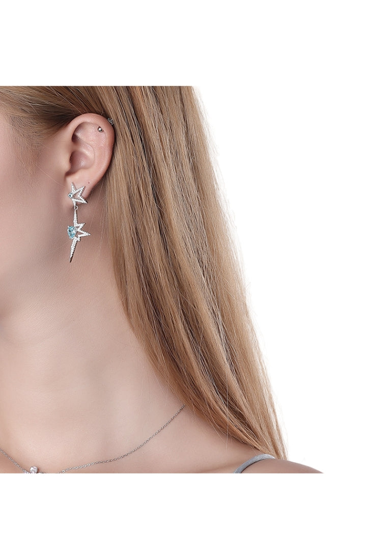 S925 silver asymmetrical geometric star stud earrings