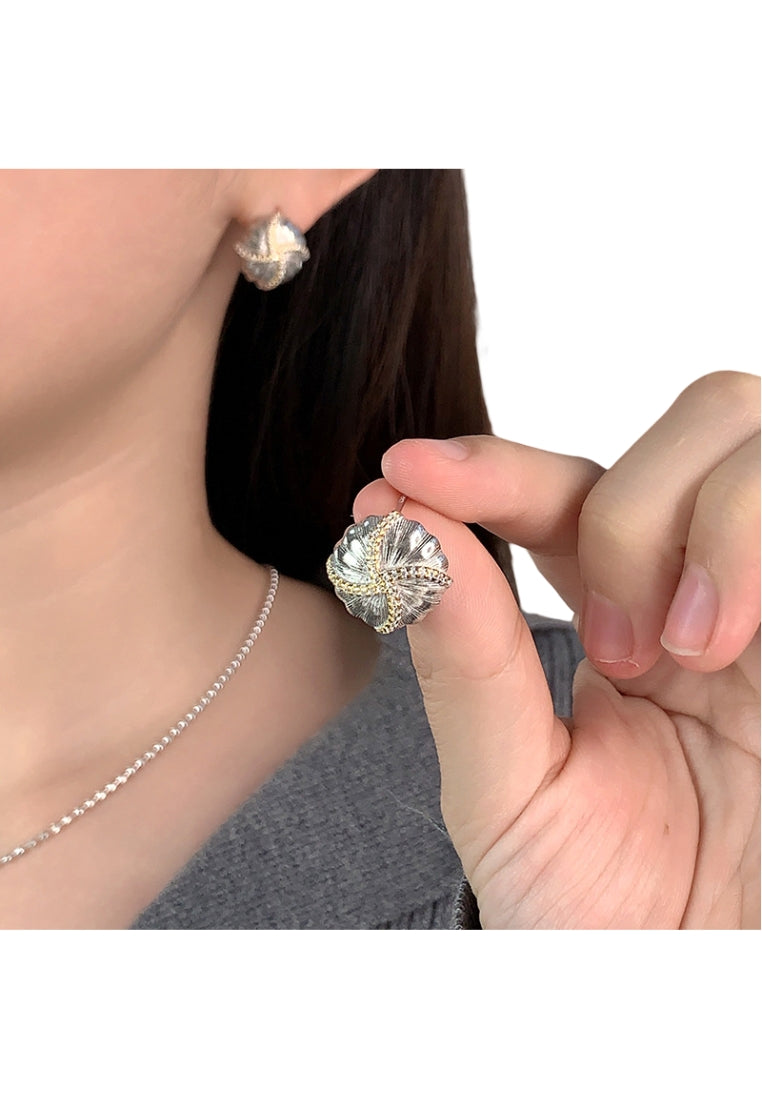 S925 silver gold and silver contrast earrings