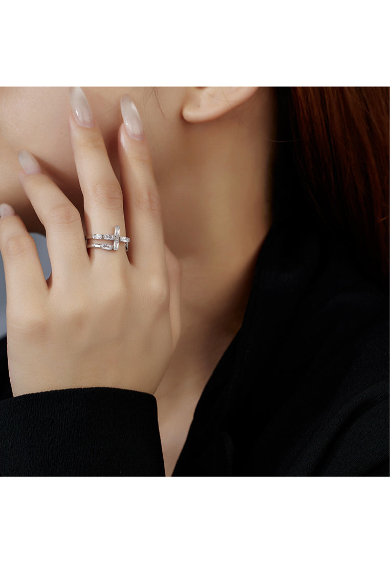 Pure 925 Silver Cross Sparkle Adjustable Ring
