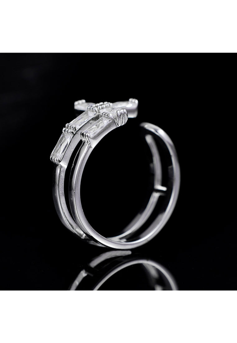 Pure 925 Silver Cross Sparkle Adjustable Ring