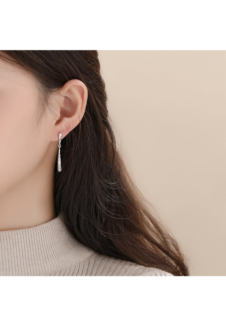 Lava Texture Drop Silver Earrings