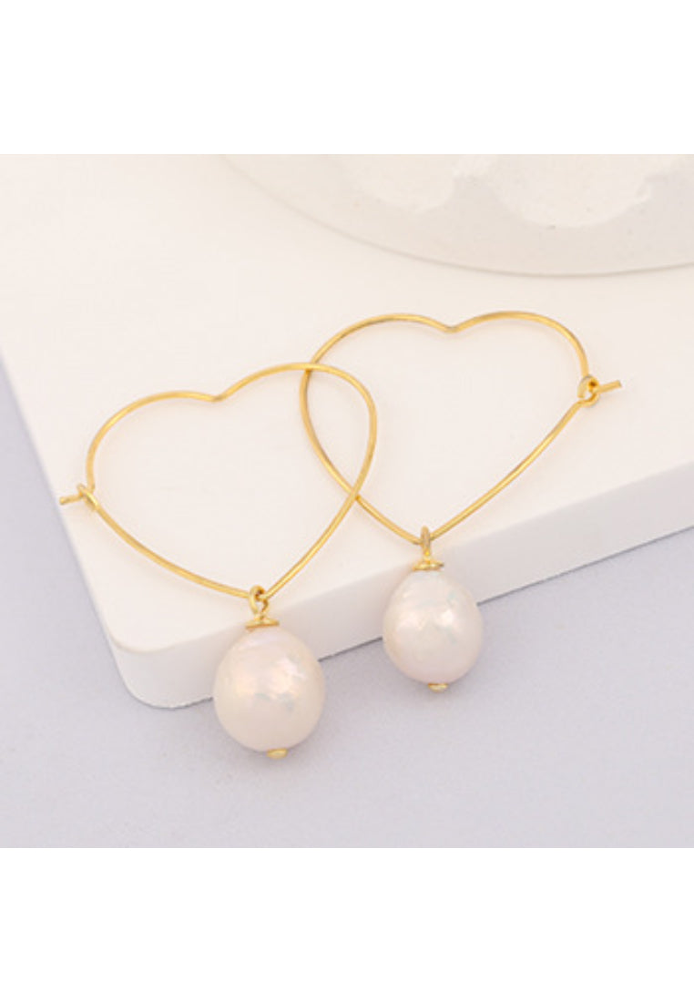 S925 Silver Baroque Pearl Heart Shaped Earrings for Women, Unique and Classy Studs with Girly Charm