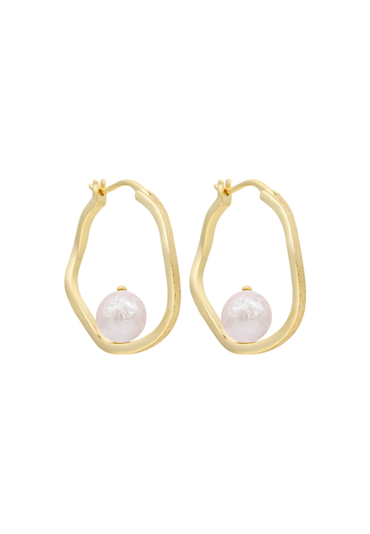 Sterling Silver Baroque Pearl Drop Earrings with Hollow Irregular Geometric Circles, Elegant and Classy