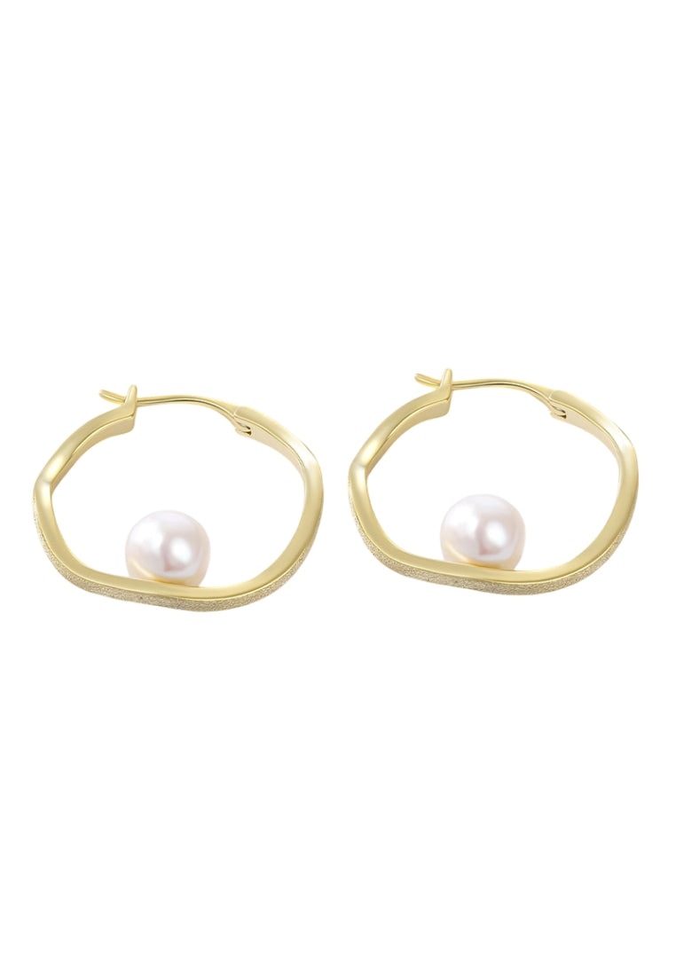 Sterling Silver Baroque Pearl Drop Earrings with Hollow Irregular Geometric Circles, Elegant and Classy
