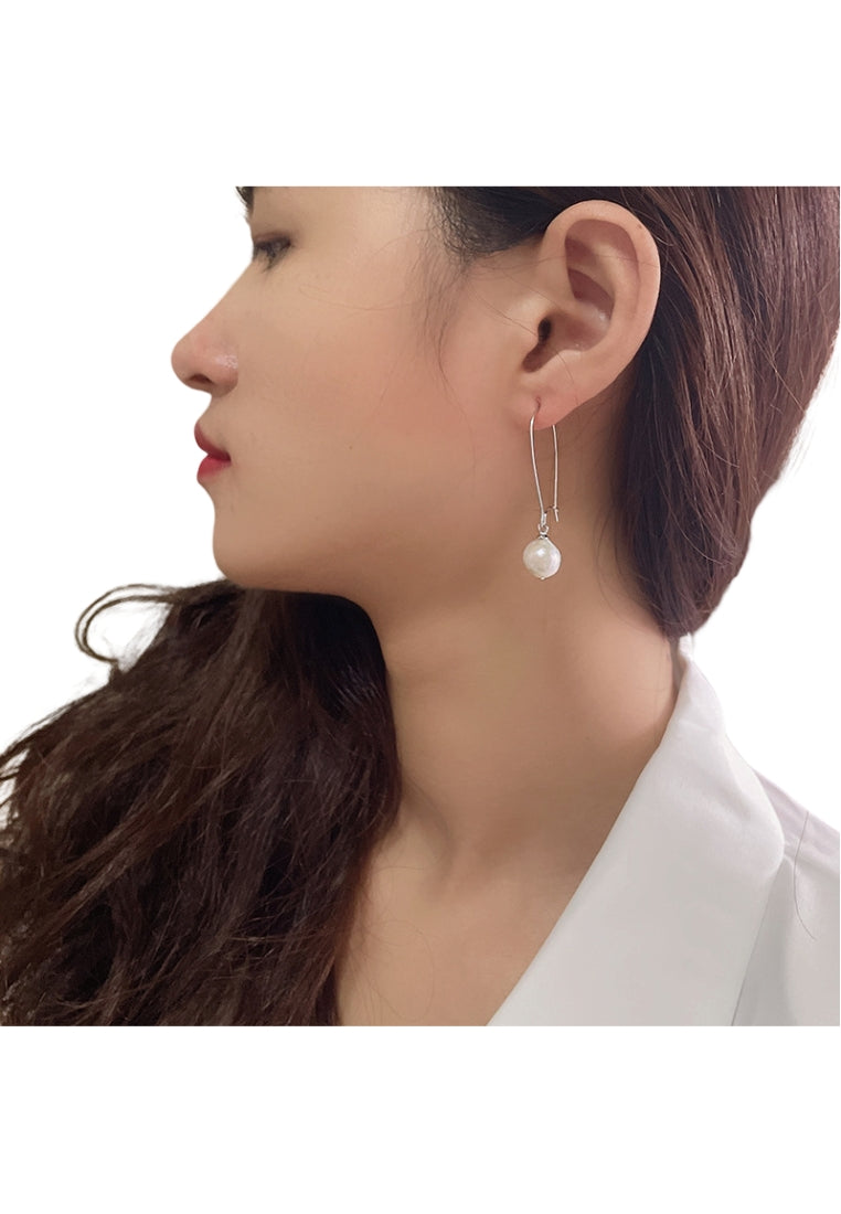 S925 Silver Baroque Stud Earrings with Geometric Design and Freshwater Pearls for Women