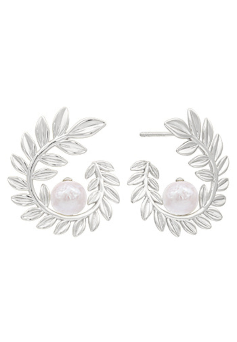 S925 Silver Irregular Baroque Pearl Stud Earrings for Women with Tree Leaves Design and Unique Texture