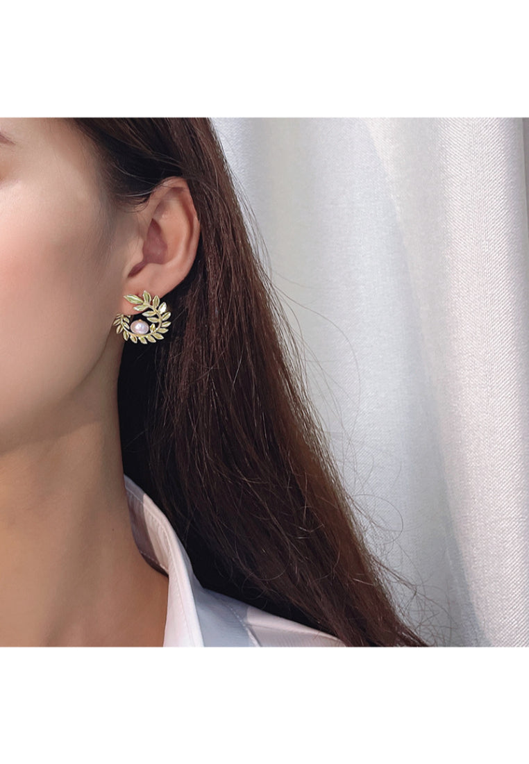 S925 Silver Irregular Baroque Pearl Stud Earrings for Women with Tree Leaves Design and Unique Texture