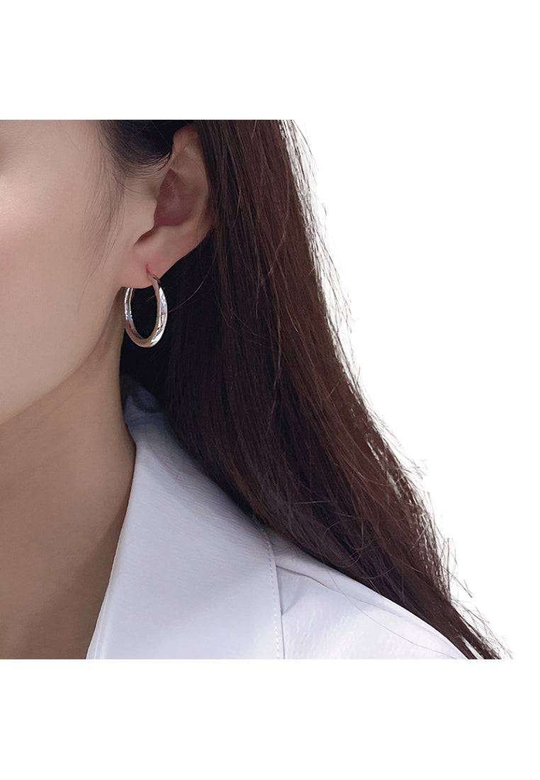 S925 silver brushed geometric hoop earrings