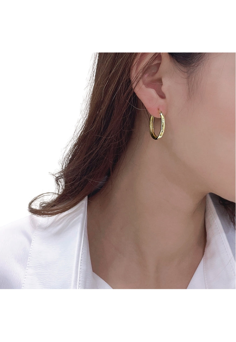 S925 silver brushed geometric hoop earrings