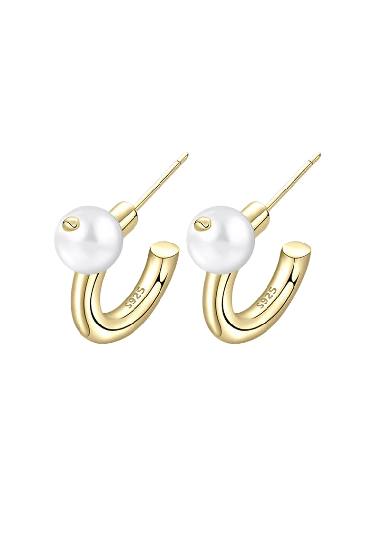S925 Silver Pearl Stud Earrings with Luxury C Shaped French Styled Earrings for Women and Cool Minimalist Jewelry