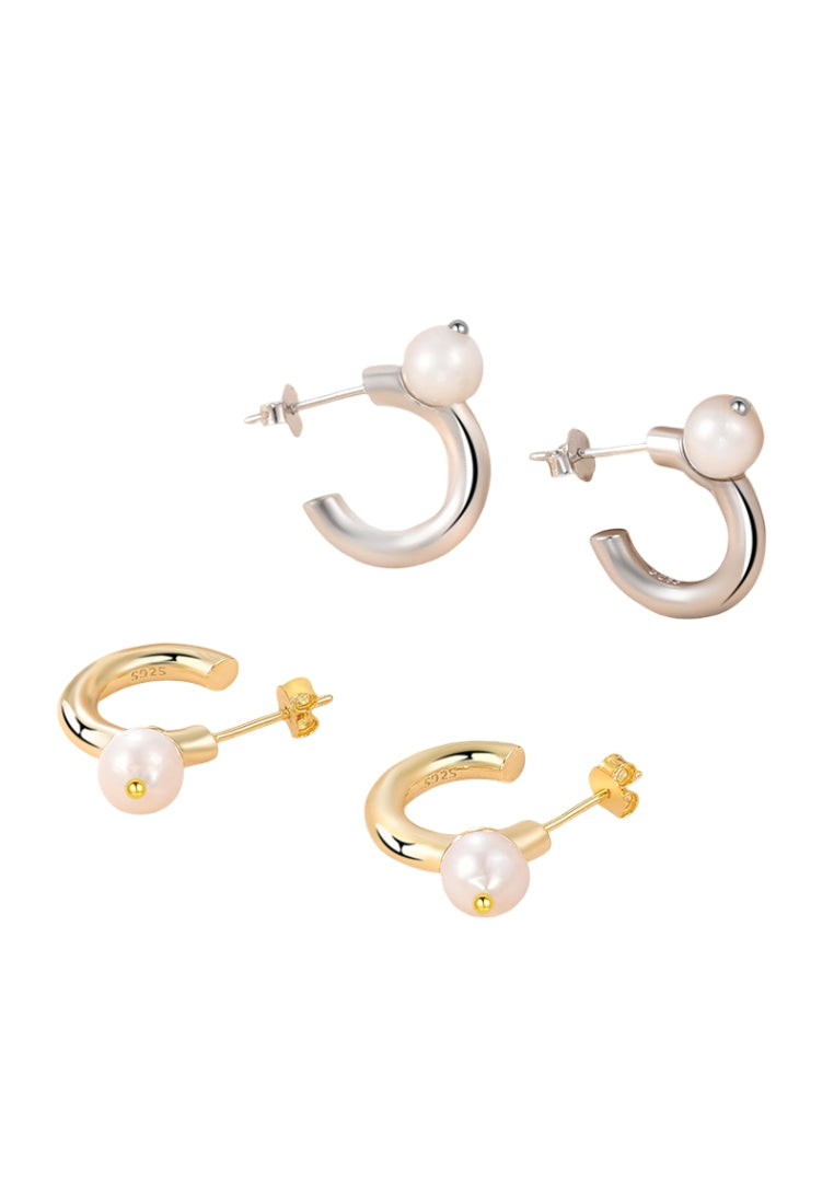S925 Silver Pearl Stud Earrings with Luxury C Shaped French Styled Earrings for Women and Cool Minimalist Jewelry