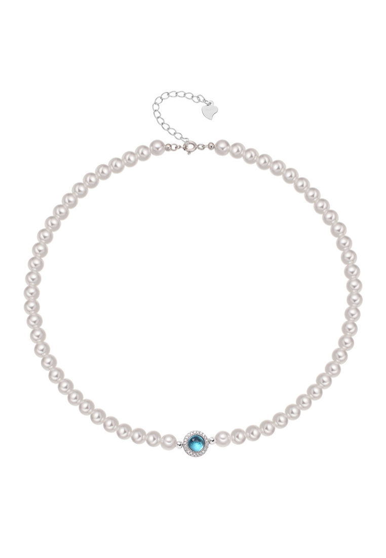 S925 Silver Aquamarine Shell Pearl Necklace