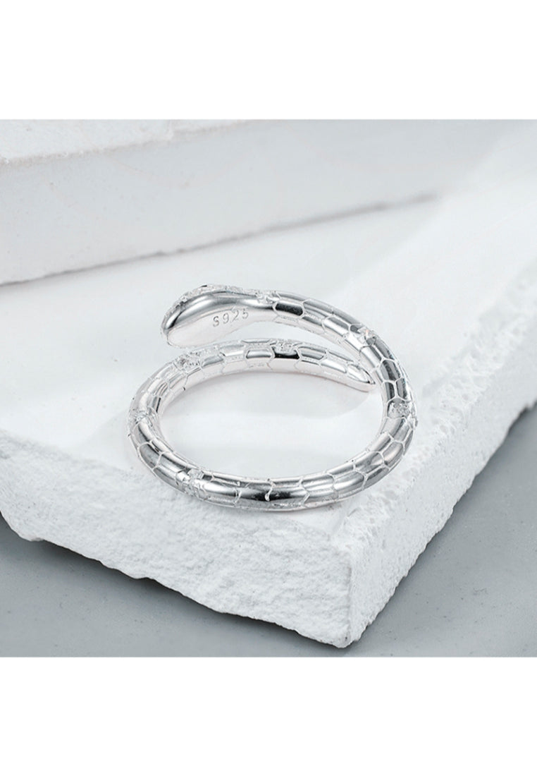 Pure 925 Silver Snake CZ Adjustable Ring
