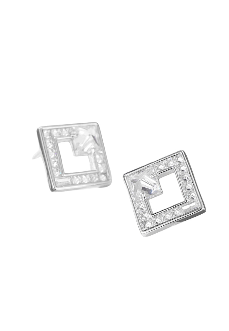 S925 silver geometric square diamond zircon earrings