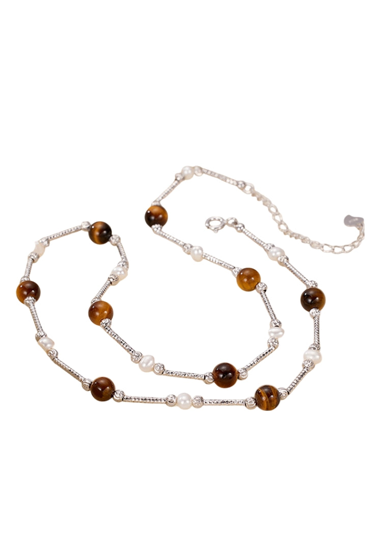 French Style S925 Silver Tiger Eye Necklace