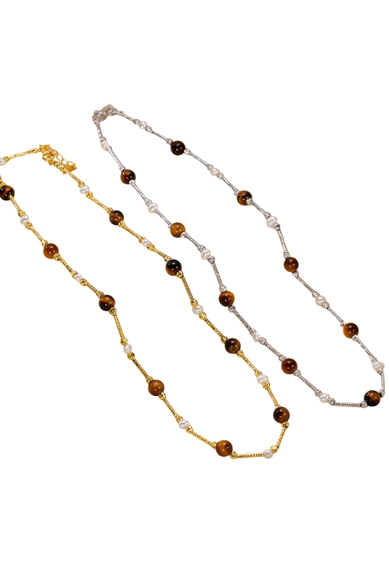 French Style S925 Silver Tiger Eye Necklace