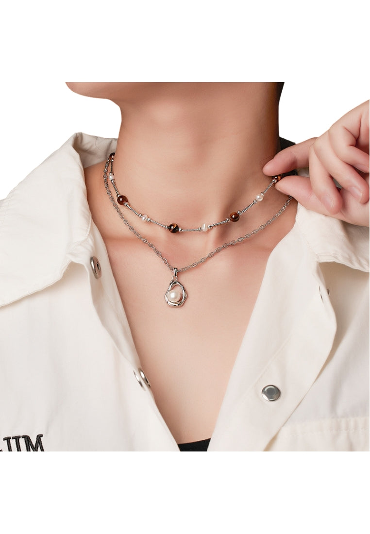 French Style S925 Silver Tiger Eye Necklace