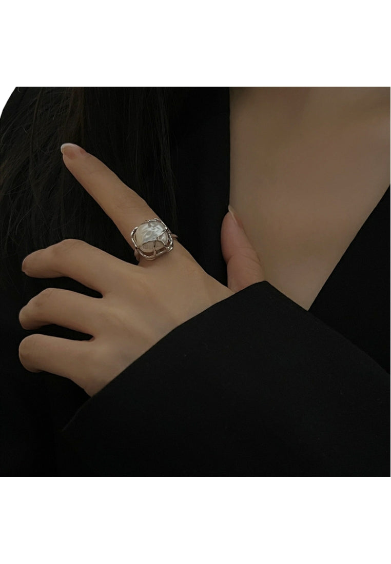 Baroque Square Pearl Adjustable Ring
