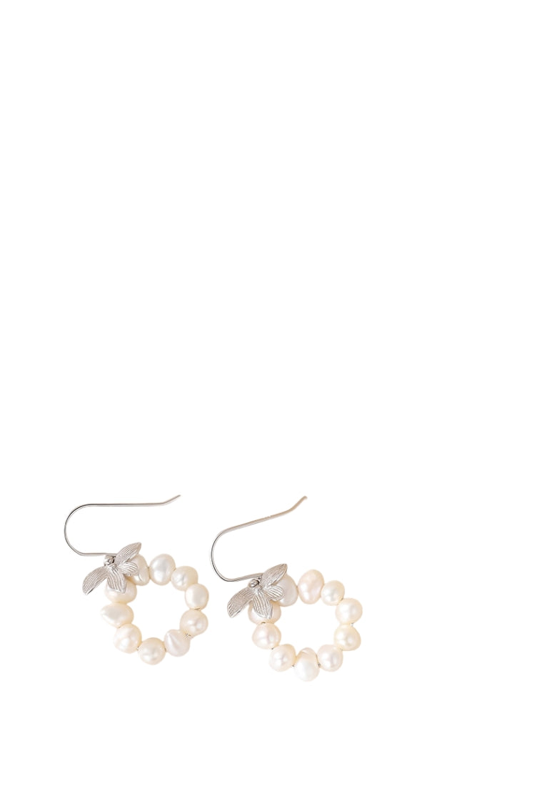 S925 Silver Stud Earrings with French Styled Leaf Shape and Hand Woven Baroque Pearl Drops for Women's Fashion Jewelry