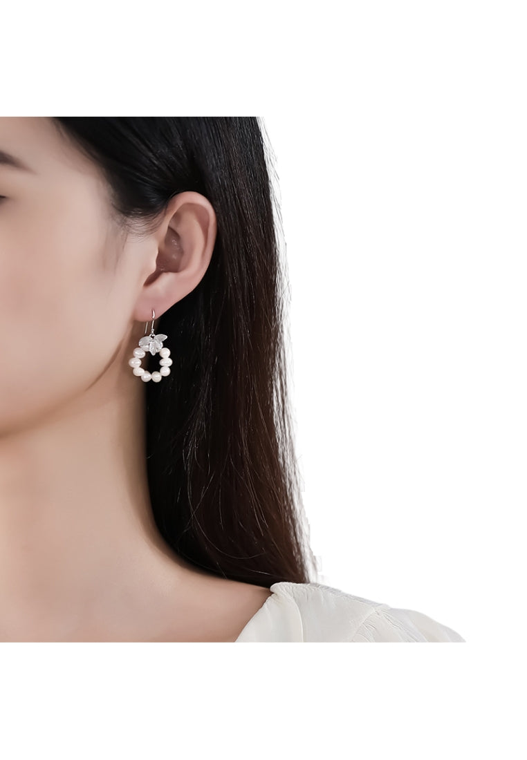 S925 Silver Stud Earrings with French Styled Leaf Shape and Hand Woven Baroque Pearl Drops for Women's Fashion Jewelry