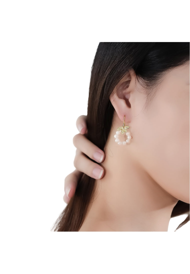 S925 Silver Stud Earrings with French Styled Leaf Shape and Hand Woven Baroque Pearl Drops for Women's Fashion Jewelry