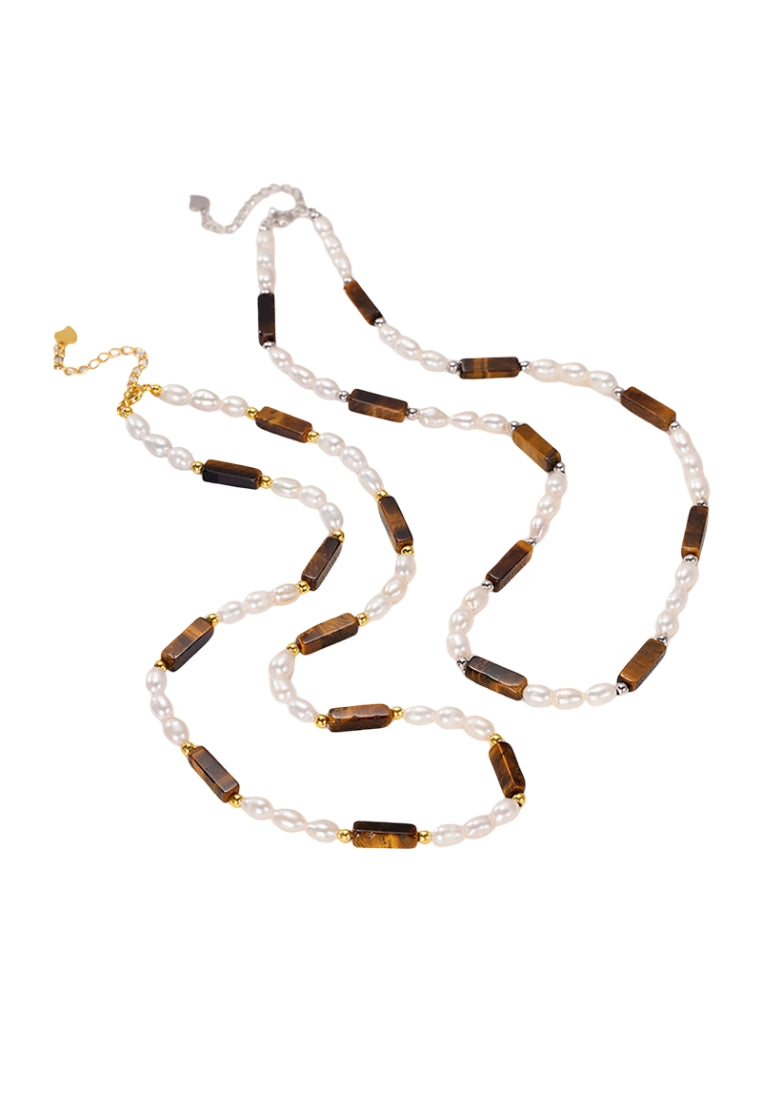 S925 Silver Tiger Eye Pearl Necklace