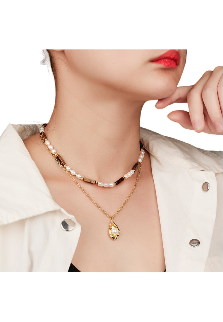 S925 Silver Tiger Eye Pearl Necklace