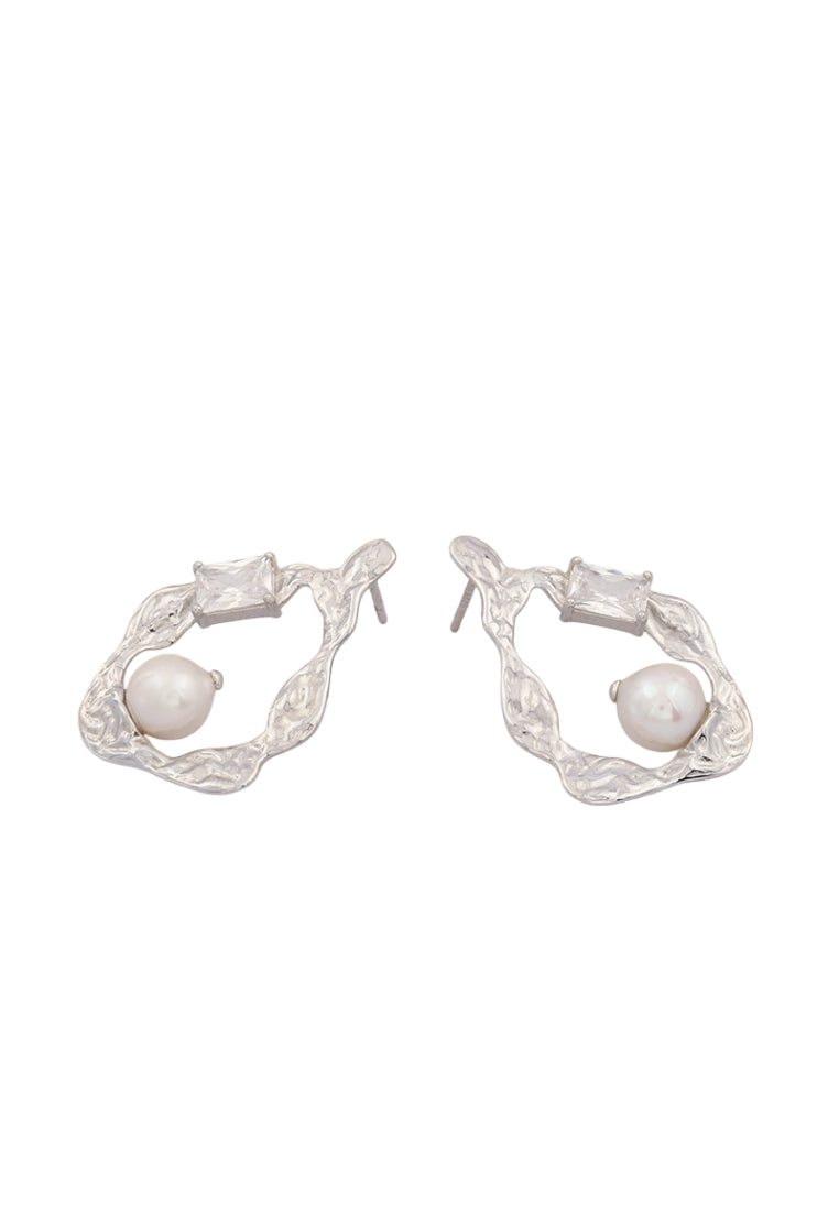 S925 Silver Baroque Pearl Stud Earrings for Women with Irregular Pleated Texture and Luxury Style