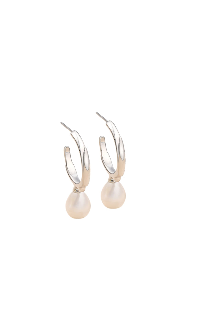 S925 Silver Pearl Stud Earrings with Original Design and Water Wave Texture C Shaped Rice Pearls