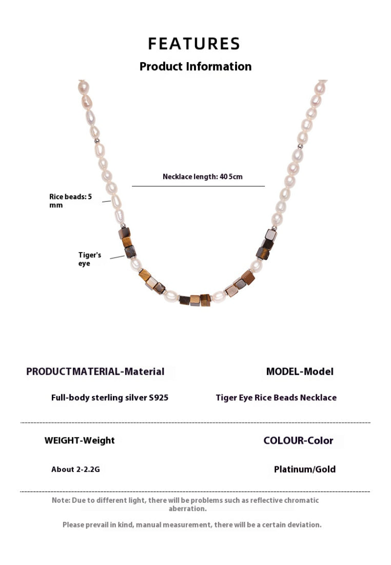 S925 Silver Tiger Eye Bead Necklace