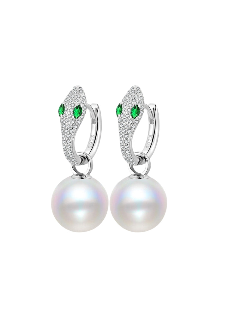 S925 silver green eyes snake earrings