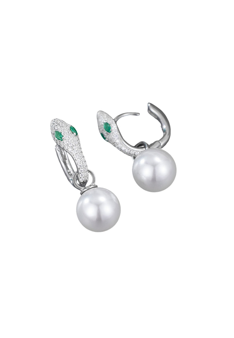 S925 silver green eyes snake earrings