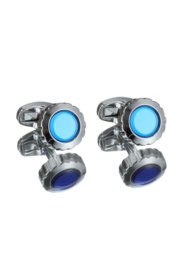 Men's Cufflinks Round Silver Blue Casual Shirt Sleeve Nails