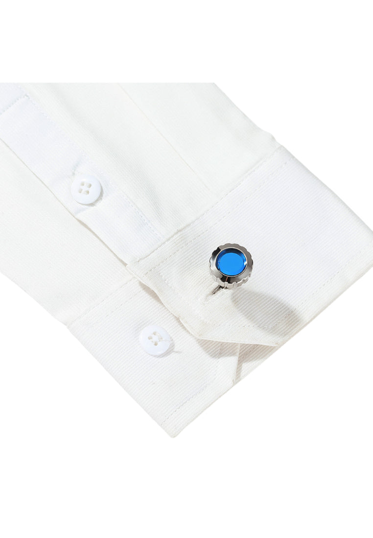 Men's Cufflinks Round Silver Blue Casual Shirt Sleeve Nails