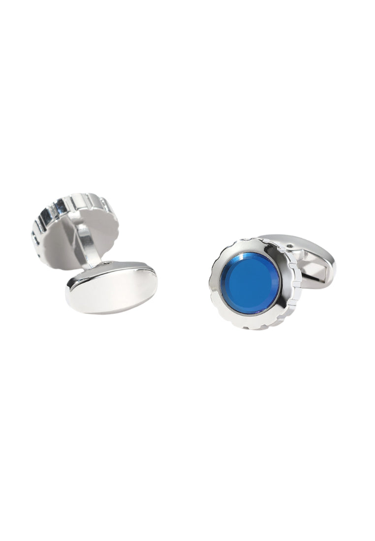 Men's Cufflinks Round Silver Blue Casual Shirt Sleeve Nails