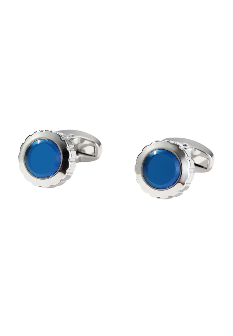 Men's Cufflinks Round Silver Blue Casual Shirt Sleeve Nails